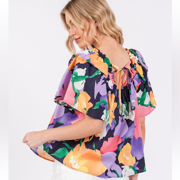 14 Boho Floral Print Ruffle Detail Top - Picture 7 of 7